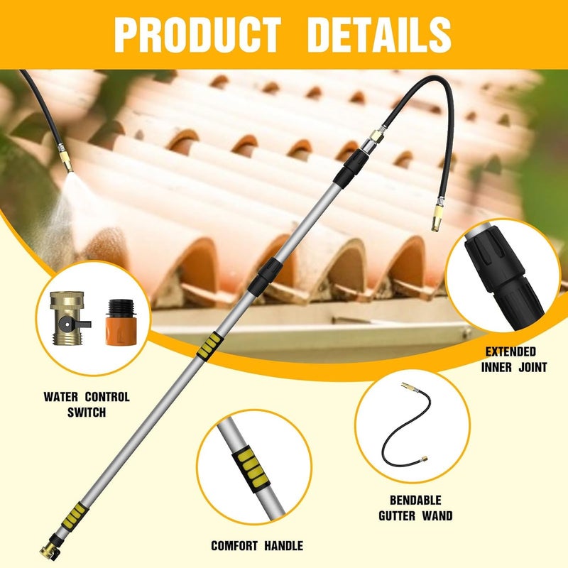 LAANPOLE Gutter Cleaning Tools from The Ground, 12FT(20FT Reach) Rain Cleaner with Bendable Wand - Image 2